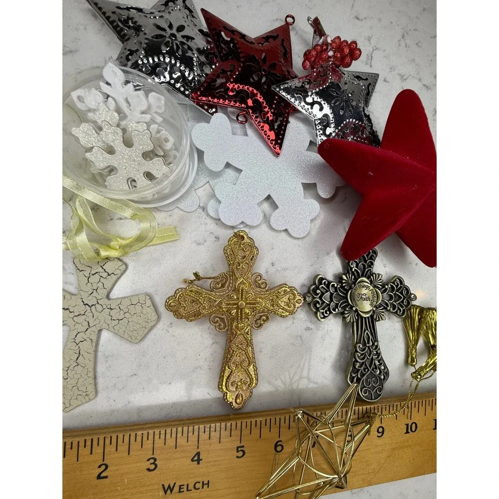 Lot of Christmas Ornaments Cross Snowflake Star Tree Charms Holiday Decor